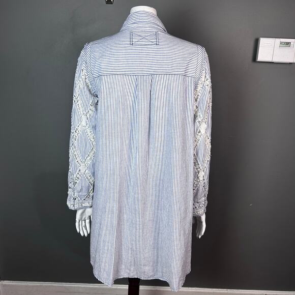 Free People Top small button down all over crochet oxford Maldives Stripes NWT - Picture 8 of 14